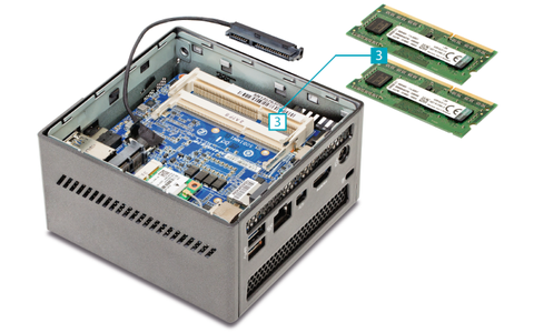 Arbeitsspeicher: Den meisten Mini-PCs ist das RAM eines Desktop-PCs zu groß. Benötigt wird spezieller Notebook-Speicher (SO-DIMM), der mit 1,35 Volt Spannung arbeitet.