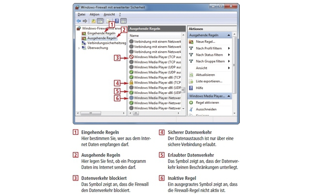 Die Windows-Firewall ([Windows R] und wf.msc) lässt sich mit Regeln tunen. Damit lassen sich etwa Programme komplett vom Internet abschneiden (Bild 8).