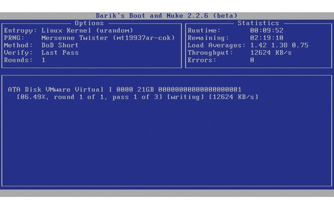 Darik’s Boot and Nuke: Die Live-CD überschreibt alle Daten auf der Festplatte und vernichtet so auch hartnäckige Viren (Bild 8).