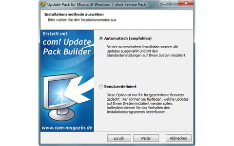 Windows-Update: Aktualisieren Sie das frisch installierte Windows mit dem in Schritt 1 erstellten Update-Pack (Bild 9).