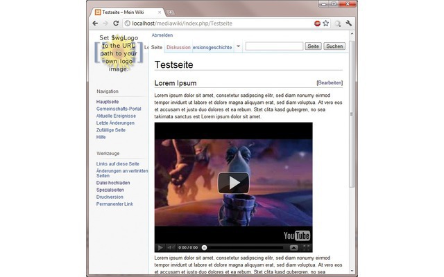 Videos einbauen: Wenn Sie Videos in Ihrem Wiki verwenden möchten, installieren Sie die Erweiterung Videoflash. Damit lassen sich beispielsweise Youtube-Video übe den „videoflash“-Tag integrieren (Bild 8).