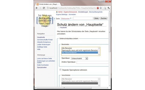 Zugriff beschränken: Auch bei offenen Mediawikis können Sie die Zugriffsrechte für einzelne Seiten beschränken (Bild 4).