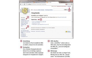 Mediawiki zeigt nach der Installation eine schlichte Startseite. Die Elemente entsprechen dem, was viele Anwender schon von Wikipedia (http://de.wikipedia.org) her gewohnt sind. Sie müssen jetzt nur noch ein wenig an der Konfiguration feilen, dann können Sie loslegen und das Wiki mit Inhalten füllen (Bild 3).