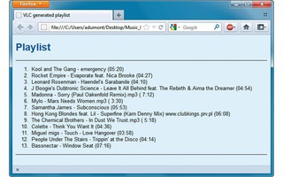 Playlisten: VLC exportiert Playlisten auch in das HTML-Format, das sich zum Beispiel für die eigene Homepage verwenden lässt (Bild 2).