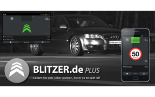 Blitzer.de PLUS - Der Freund aller Autofahrer informiert über mehr als 50.000 feste Blitzstationen weltweit sowie über mobile Geschwindigkeitskontrollen in Echtzeit. Die Plus-Variante bietet unter anderem ein Widget zur Einblendung in Navigations-Apps.