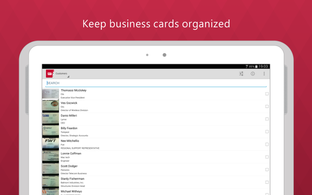  Business Card Reader PRO - Mit der Android-App scannen, sammeln und organisieren Sie Ihre Geschäftskontakte auf dem Smartphone. Die Kontaktdaten lassen sich per WiFi, E-Mail oder SMS mit anderen Nutzern teilen oder auf dem PC sichern.