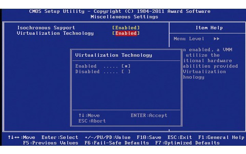 Hardware-Virtualisierung: Nur wenn die Virtualisierungstechnik der CPU im BIOS aktiviert ist, lässt sich Hyper-V nutzen (Bild 4).