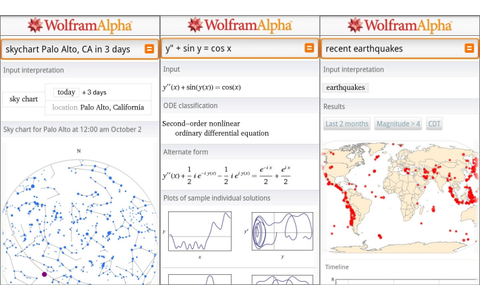 Wolfram_Alpha - Diese App arbeitet ähnlich wie der Star-Trek-Computer und recherchiert in Windeseile auf tausenden von Internet-Domains nach Antworten auf Ihre Fragen. Teile des Wolfram_Alpha Systems kommen übrigens auch in Apples Siri zum Einsatz.