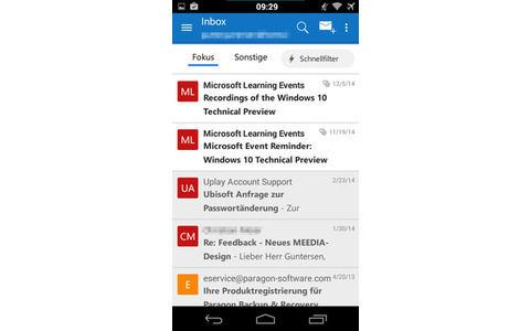 Android Outlook App Inbox