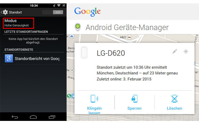 Smartphone orten Android Geräte Manager