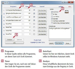 So geht’s: Osrik 1.4.1.1
Osrik 1.4.1.1 verzögert erst einmal den Start von Programmen und entlastet so den Boot- Vorgang von Windows (kostenlos, www.osrik.org) (Bild 6).
