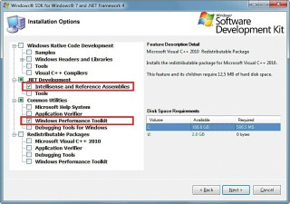 Xperf installieren: Sie benötigen aus dem Windows 7 SDK nur die Komponenten „Intellisense and Reference Assemblies“ und „Windows Performance Toolkit“, um die Startzeit Ihres PCs zu analysieren (Bild 2).