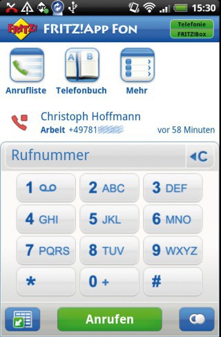 Wählen Sie mit der FritzApp Fon eine Nummer, wird der Anruf übers Festnetz ausgeführt (Bild 6).
