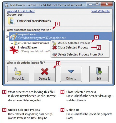 Lockhunter Gesperrte Dateien freigeben. Das kostenlose Tool Lockhunter Beta 3 gibt in Windows gesperrte Dateien und Ordner mit zwei Klicks frei.