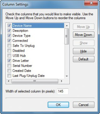 Einstellungen in USB Deview:Wenn Sie die Anzeige auf die für Sie relevanten Informationen beschränken, lässt sich das Tool einfacher bedienen (Bild 3).
