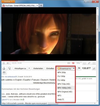 Easy Youtube Video Downloader: Die Firefox Erweiterung integriert in Youtube-Seiten den Download-Button für Videoclips „Download As“ (Bild 4).