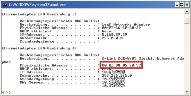 MAC-Adresse herausfinden: Sie können Ihren PC nur per Internet einschalten, wenn Sie die MAC-Adresse Ihrer Netzwerkkarte kennen. Diese ermittelt der Kommandozeilenbefehl ipconfig /all.