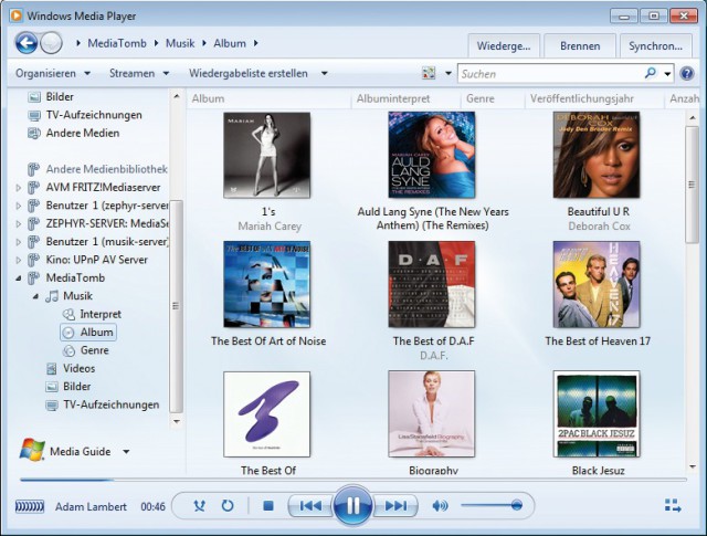 Mit dem Windows Media Player greifen Sie auf die Multimediadateien zu (Bild 1).