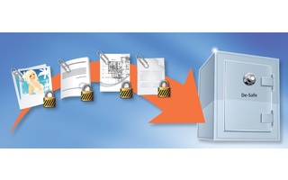 De-Safe: Der De-Safe ist eine sichere und dauerhafte Dokumentenablage auf dem Server des De-Mail-Anbieters. Alle im De-Safe gespeicherten Dokumente wie Bilder, Verträge, Kontoauszüge, Zugangsdaten oder Mitteilungen sind verschlüsselt und können nicht verä