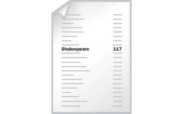 Index: Ein Index ist eine sortierte Liste von Begriffen, die alle in dem Datenbestand vorkommen. Hier etwa führt der Eintrag „Shakespeare“ direkt auf Seite 117. Im Index selbst wird aber weiterhin sequenziell gesucht: von vorn nach hinten.