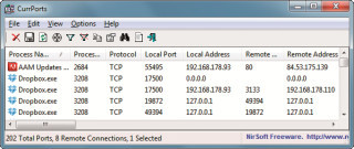 Verbindungen checken: Die Freeware Curr Ports zeigt, dass der Adobe-Updater und Dropbox  Verbindungen ins Internet geöffnet haben