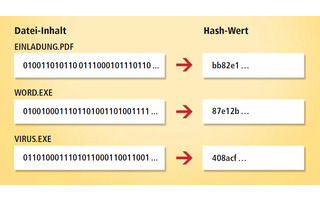 Hash-Werte: Ein Hash-Wert ist so etwas wie der Fingerabdruck einer Datei: Für jede Datei dieser Welt lässt sich ein eindeutiger Hash-Wert bilden. Eine Methode, Hash-Werte zu berechnen, ist MD5. Probieren Sie’s aus: Berechnen Sie auf www.md5hash.de den Has