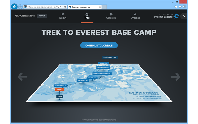 Anlässlich des 60-jährigen Jubiläum der Erstbesteigung stellen Microsoft und GlacierWorks mit „Everest: Rivers of Ice“ eine interaktive Wissensplattform und Fotodokumentation zum Mount Everest ins Web.