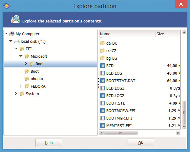Boot-Dateien anzeigen: Auf der versteckten EFI-Systempartition sind die Boot-Dateien aller Betriebssysteme gespeichert. Hier sehen Sie die Boot-Dateien von Windows